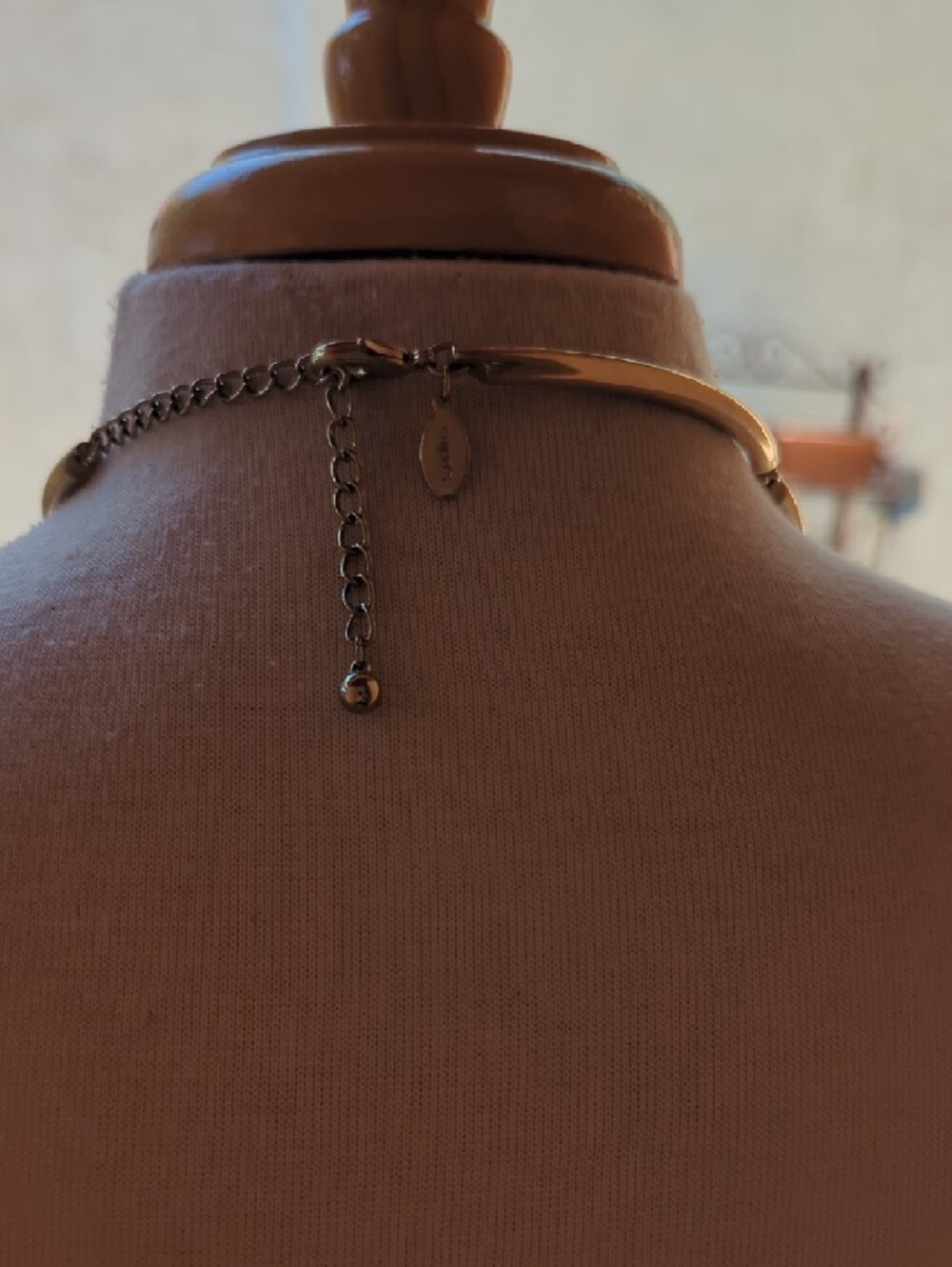 Chico's Gold Link Choker Necklace with Dangle Bar - Picture 3 of 5